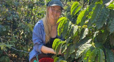 Foto: Pia beim Pflücken der Kaffeekirschen