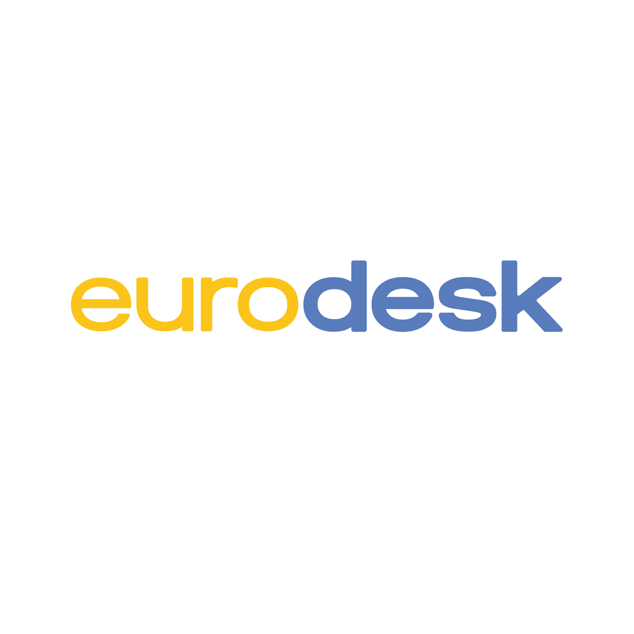 Das Logo zeigt den Schriftzug eurodesk. euro ist in gelber Farbe, desk in blauer Farbe.