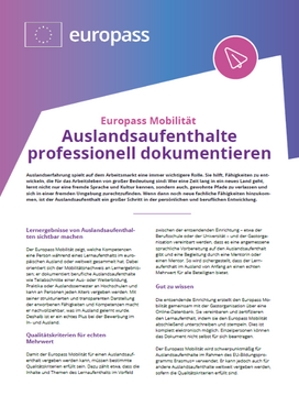 erste Seite des Infoblattes "Europass Mobilit&auml;t - Auslandsaufenthalte professionell dokumentieren"