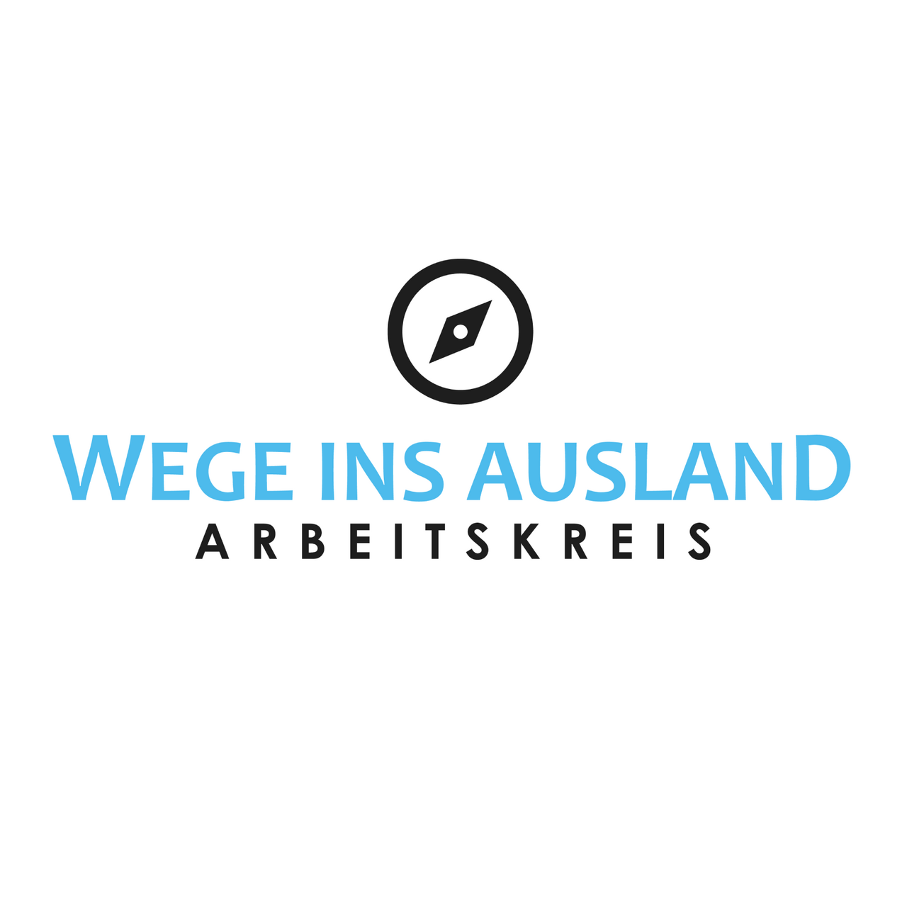 Zu sehen ist der Schriftzug Wege ins Ausland. Arbeitskreis. &uuml;ber dem Schriftzug ist ein Kompass zu sehen.