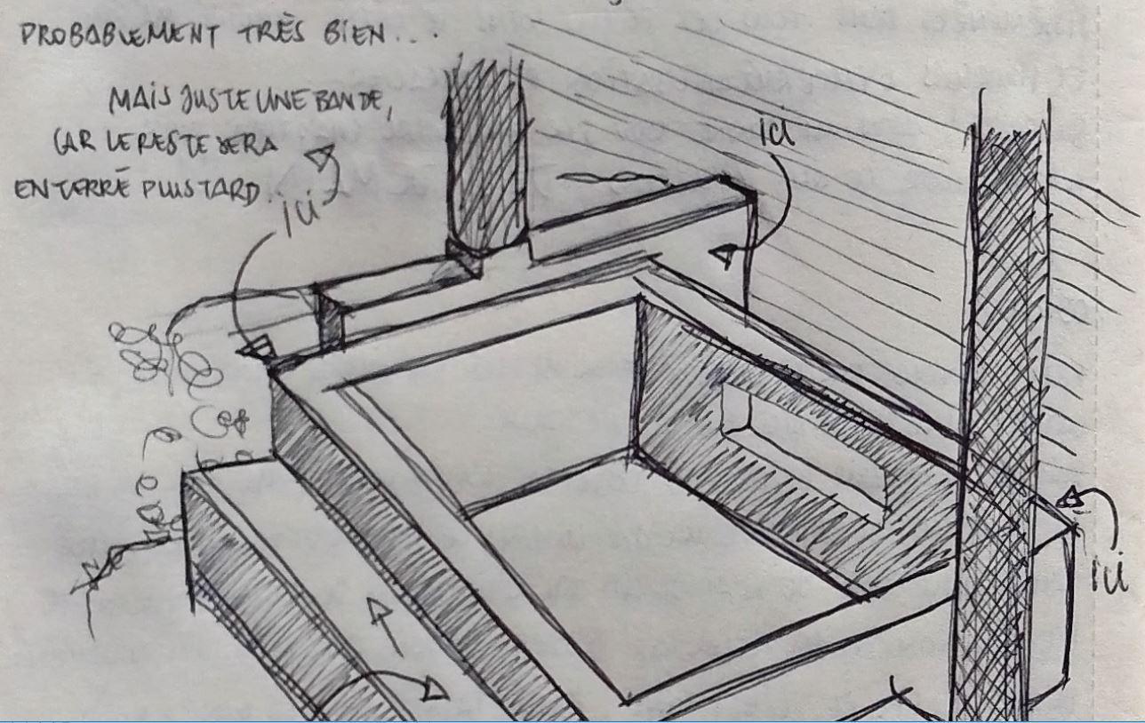 Die Skizze einer Bauzeichnung zu einem Whirlpool.