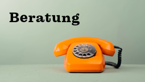 Foto: oranges Telefon mit Wählscheibe und Schriftzug: Beratung
